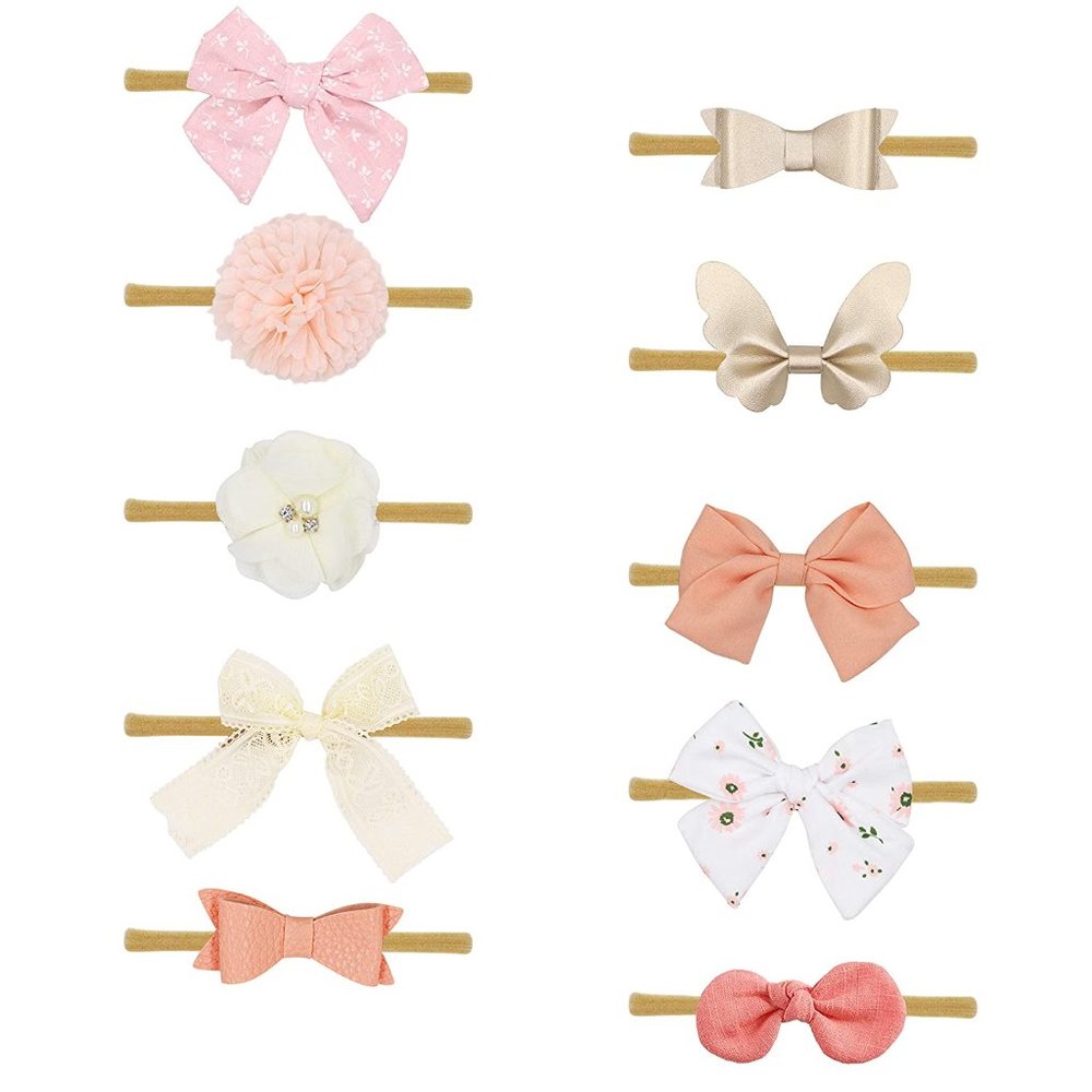 Baby Girl Headbands Fabric Linen Bows Flowers,10 Pack Hair Accessories - Picture 5 of 6